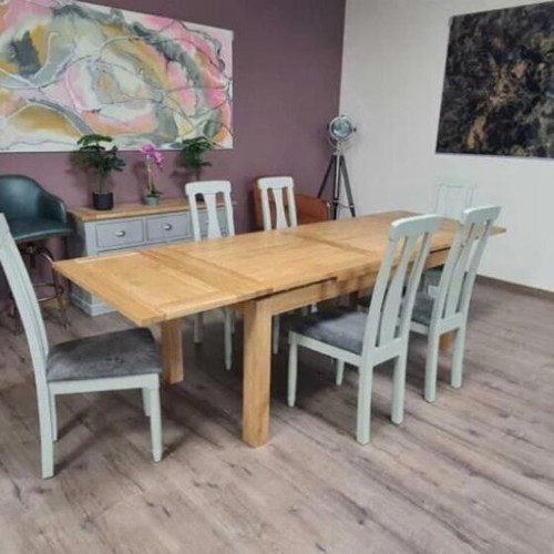 Wooden extendable oak dining table with six chairs new