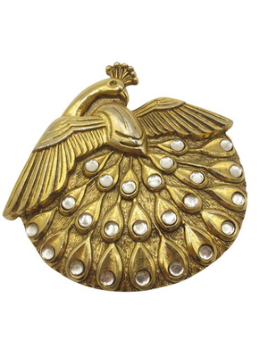 Vintage Belt Buckle Golden Peacock with Crystals like new