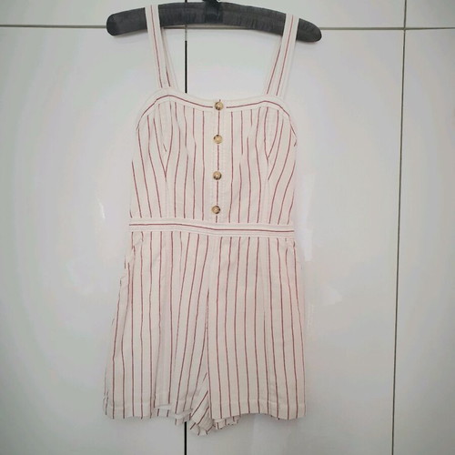 Abercrombie and Fitch linen jumpsuit white with burgundy stripes like new