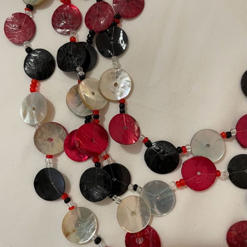 Vintage shell disc bib necklace used, multi strand