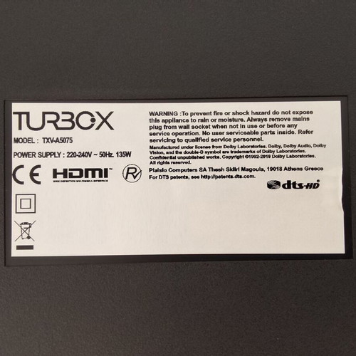Turbo X 50" TV TXV A5075 used, non-functional