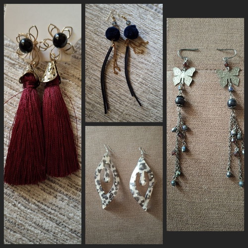 Earrings pack of four long black and silver like new