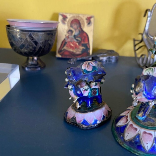 Decorative elephants used, set of 2, enamel