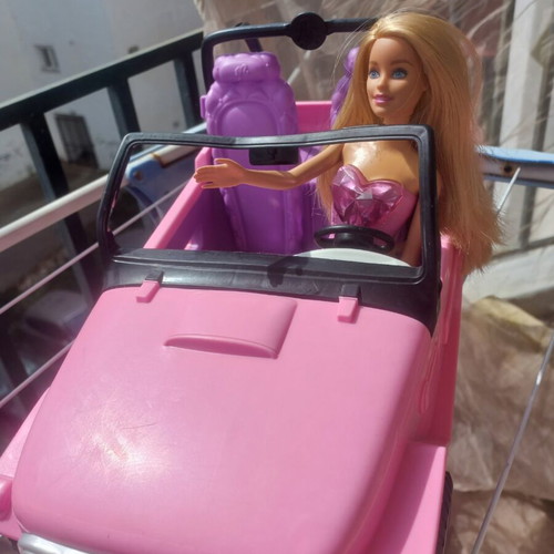 Barbie Princess Gem doll and pink jeep Mattel used set
