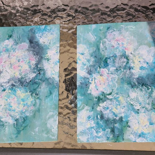 Artwork with abstract flowers on wood made to order, handmade