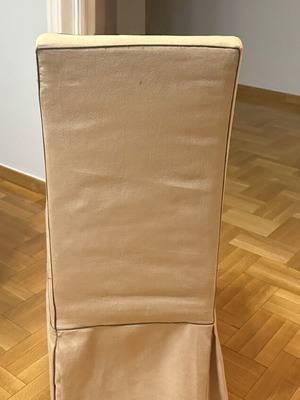 Dining Chairs used, set of 6, beige fabric with dark piping