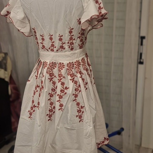 Axel white cotton dress with red embroidery, like new, size S-M