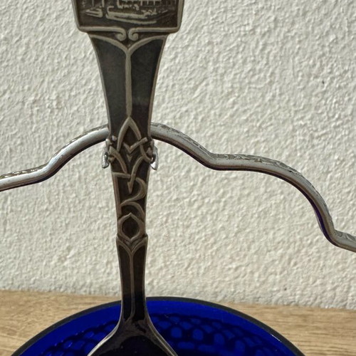 Cobalt blue glass set used with English sugar bowl