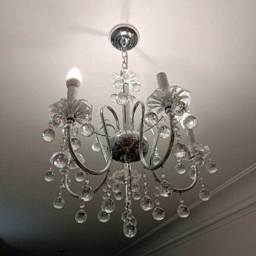 Ceiling lights used, set of 2, crystal and nickel with 5 sockets