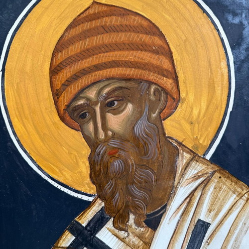 Handmade fresco panel used like new, hierarch figure