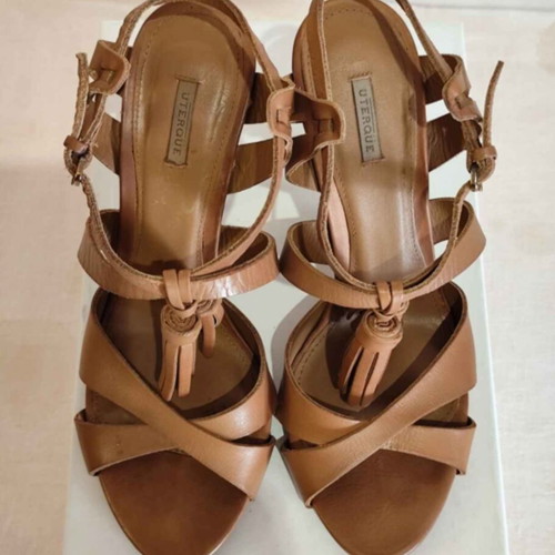 Leather women's high-heeled sandals size 39, brown