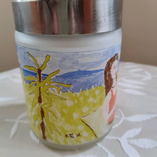 Vintage sugar jar like new with handmade KEX design