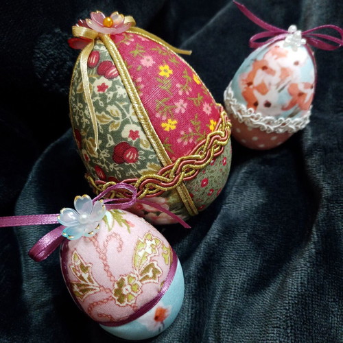 Set of 3 handmade Easter eggs printed fabric like new