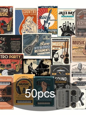 Vintage music poster stickers set of 50 pieces new