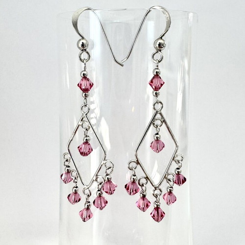 925 Sterling Silver Swarovski Crystal Pink Chandelier Earrings like new