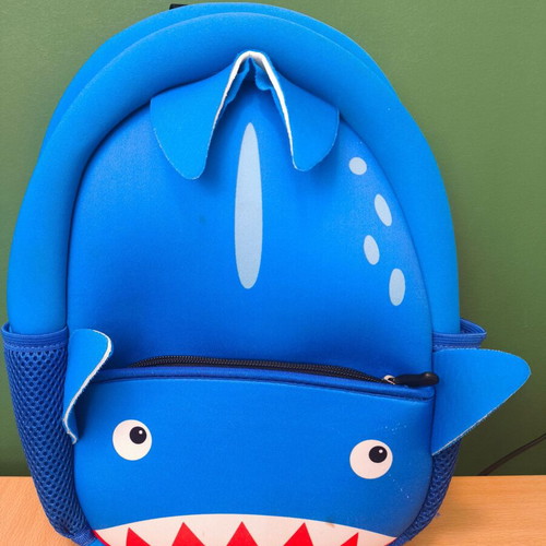 Kindergarten backpack with shark design, soft fabric