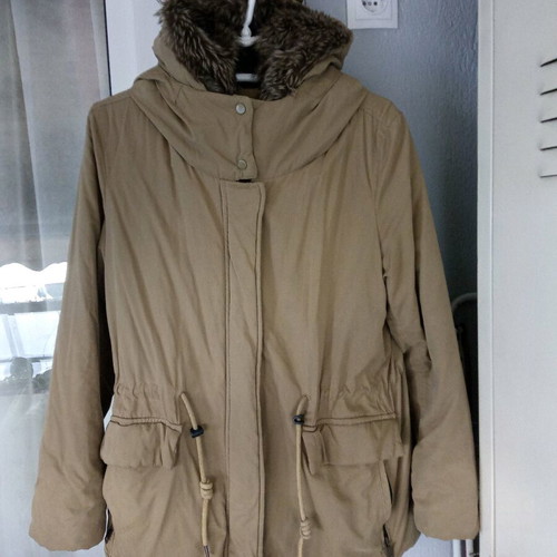 Pull & Bear parka jacket, beige, warm, removable hood, size L