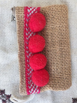 Straw wallet new with pom pom and decorative ribbon