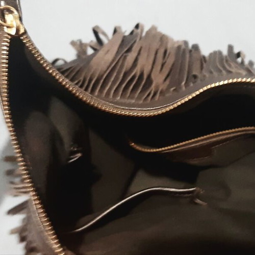 Large Zara shoulder bag new, genuine brown leather with fringes
