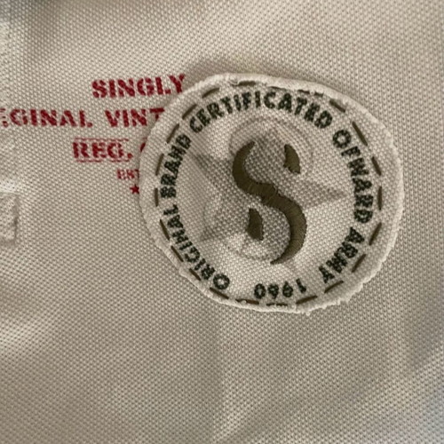 Singly Armywear vintage polo shirt S used, off white with khaki trim