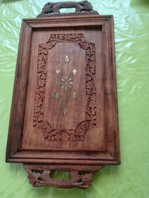 Wooden serving tray used, elongated 38x20