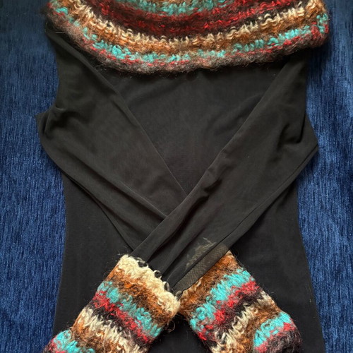 Black sheer blouse with knitted collar and sleeves like new