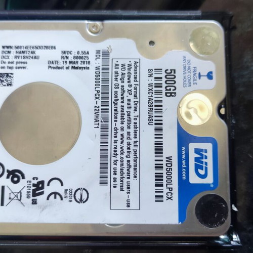 WD hard drive 2.5 inch 500GB used