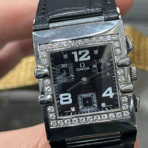 Omega watch authentic with real diamonds like new, black