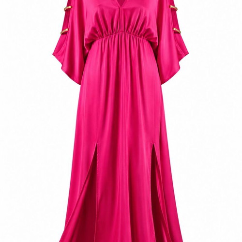 Fuchsia satin maxi dress XL–3XL like new with gold details