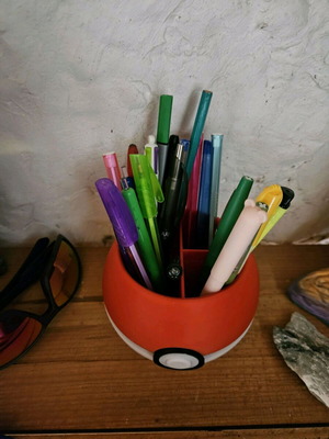 Pokeball 3D pen holder like new with three compartments for office organization