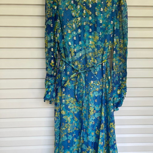 Vintage dress used, chiffon with belt, 1970s