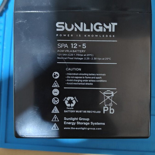 Sunlight SPA 12-5 Lead Battery 12V 5Ah AGM VRLA like new