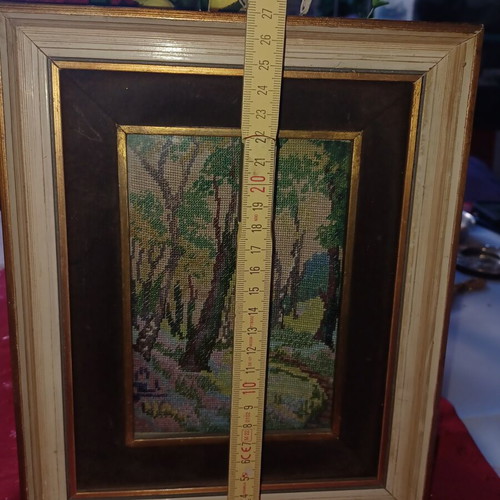 Handmade Landscape Embroidery in Wooden Frame like new