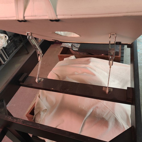Massage bed used, dark oak wood