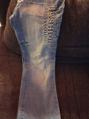 Elastic bell-bottom jeans used, size XL, blue