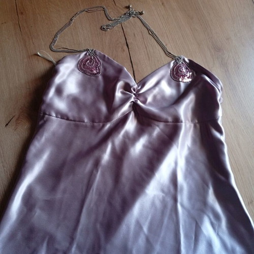 Satin women's top with chain lilac size M like new