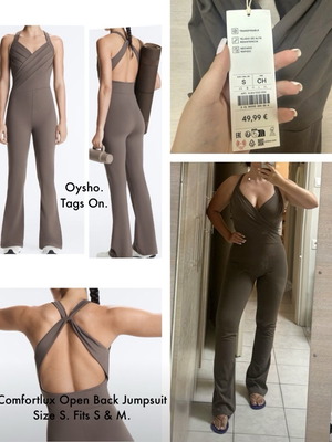 Oysho Comfortlux open back flared jumpsuit leggings, size S