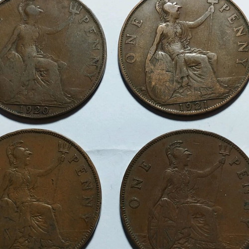 One Penny Coins Used, Lot of 23, King George V 1912-1936