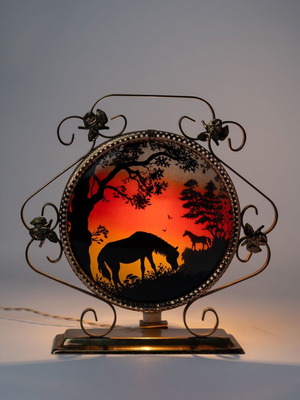 Vintage Mid-Century Modern Table Lamp used with 3D Sunset Silhouette and Brass Frame
