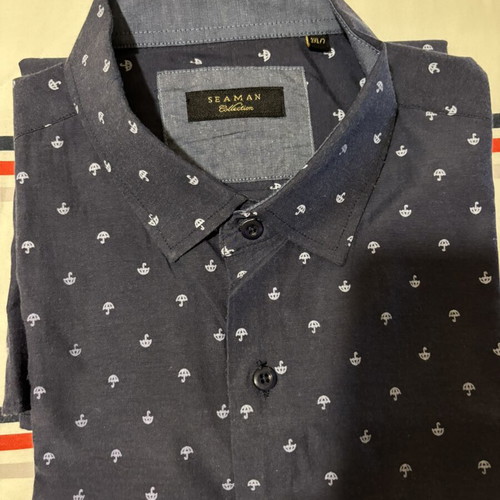 Seaman Collection men's shirt dark blue with umbrella pattern used