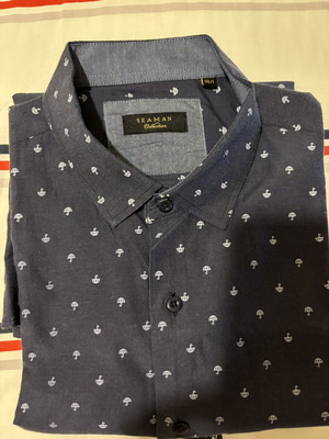 Seaman Collection men's shirt dark blue with umbrella pattern used