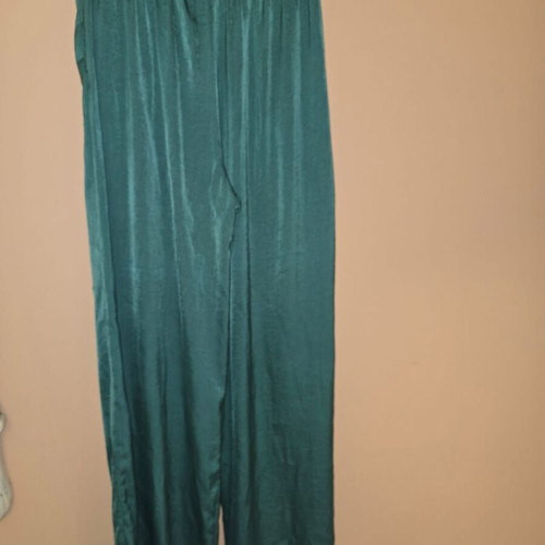 Moutaki satin pants size L like new, emerald green