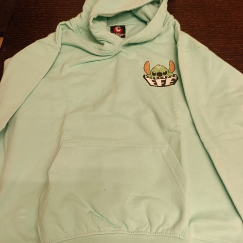 Stitch hoodie like new, size 9-11 years, light green