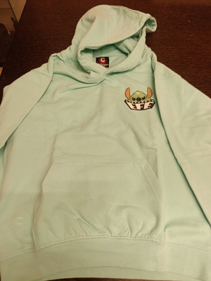 Stitch hoodie like new, size 9-11 years, light green