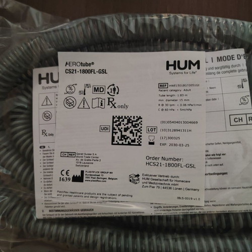 Cpap slim spiral HUM aerotube new, 1.83m length, 15mm diameter