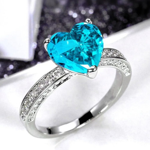 Heart Ring with Blue Stone and Zirconia Elegant Design new