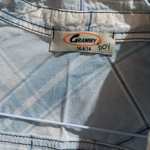 Boys' dress shirt like new, size 164 cm, white and blue