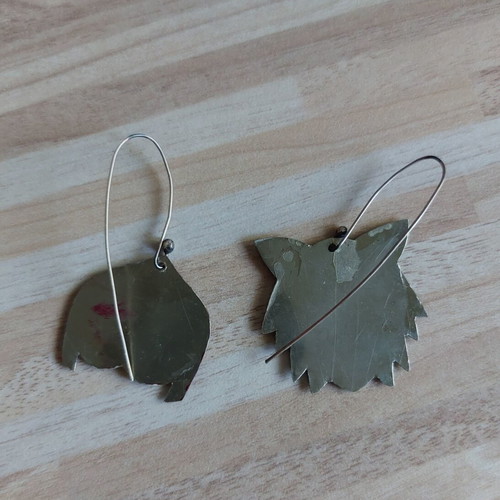 Red Riding Hood & Wolf Handmade Earrings, Like New, Silver Color