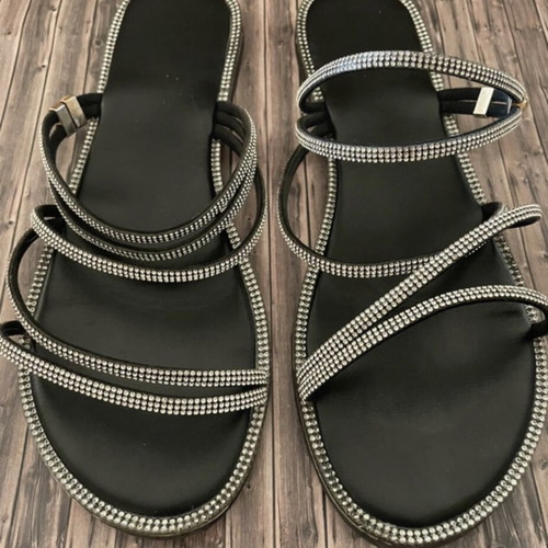 Flat sandals black with strass size 41 like new