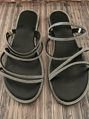 Flat sandals black with strass size 41 like new